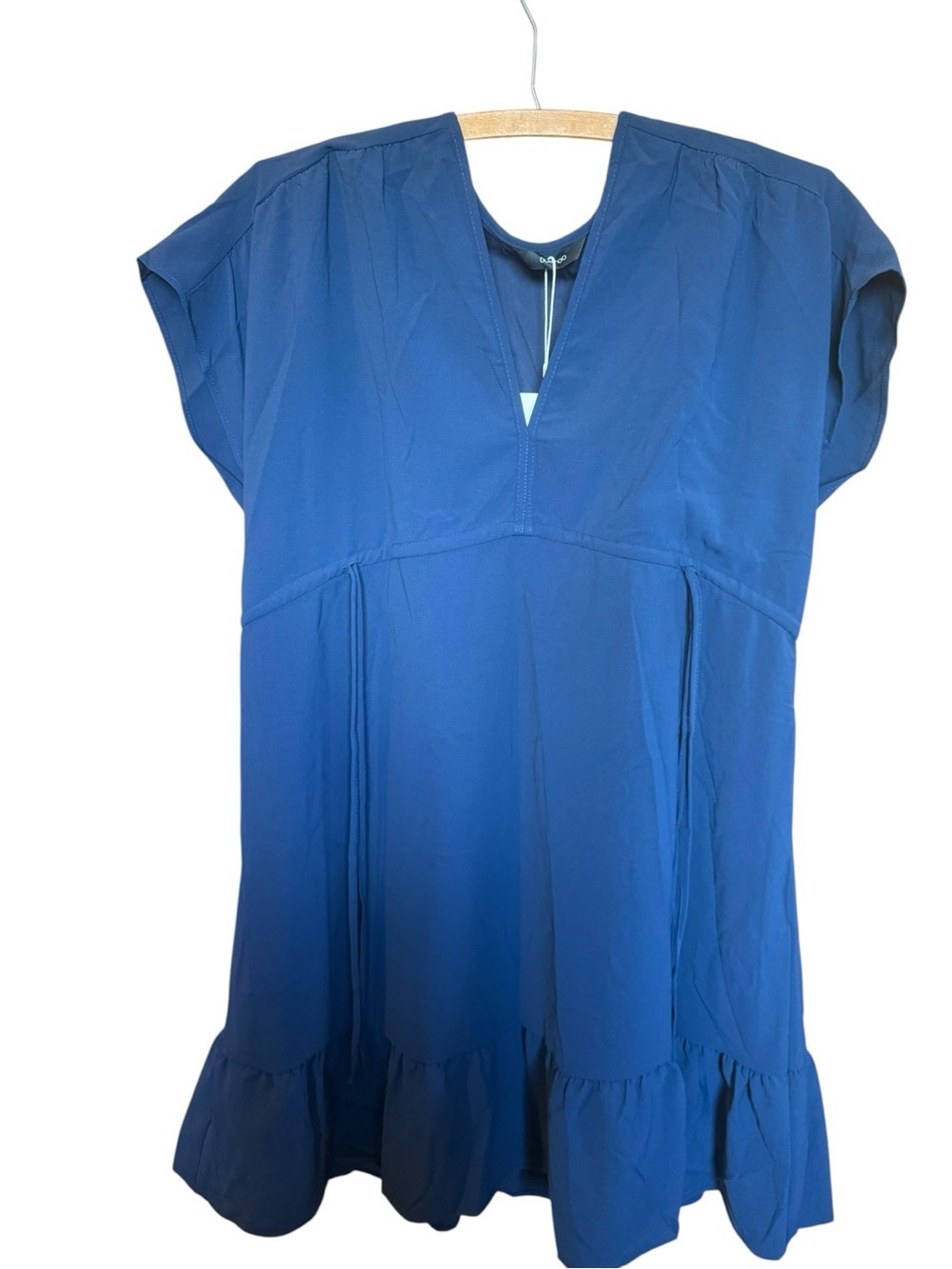 Dark Blue Women's V-Neck Dress With Ruffled Bottom